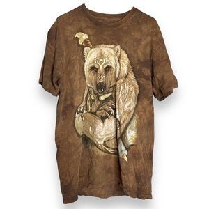 The Mountain Tribal Warrior Bear Short Sleeve T-Shirt LARGE Brown Tie Dye
